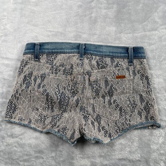 Joe's Jeans Shorts 28 Blue Denim Lace Overlay Cut Off Mid Rise Boho 2" Inseam - Picture 4 of 16